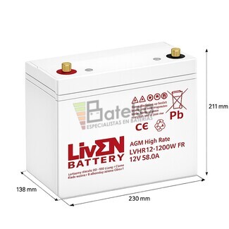 Bater�a 12 Voltios 58 Amperios LVHR12-1200W | Liven Battery
